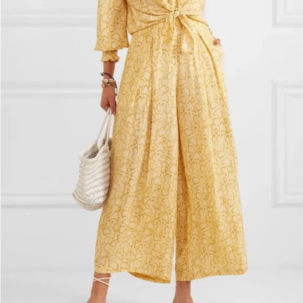 Faithfull the brand yellow snakeskin print crop opal trousers - size XS / US 2
